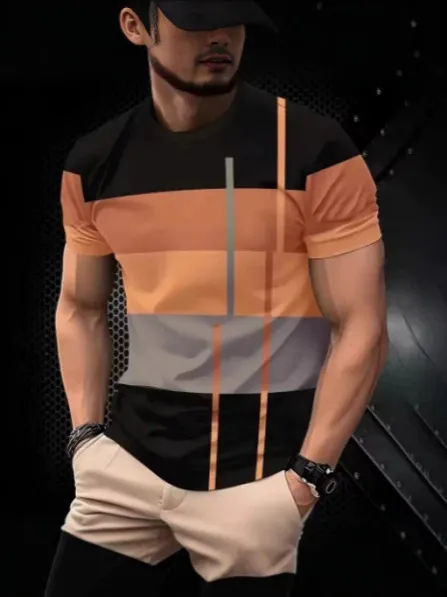 T-shirt de sport homme noir à manches courtes imprimé 3D respirant