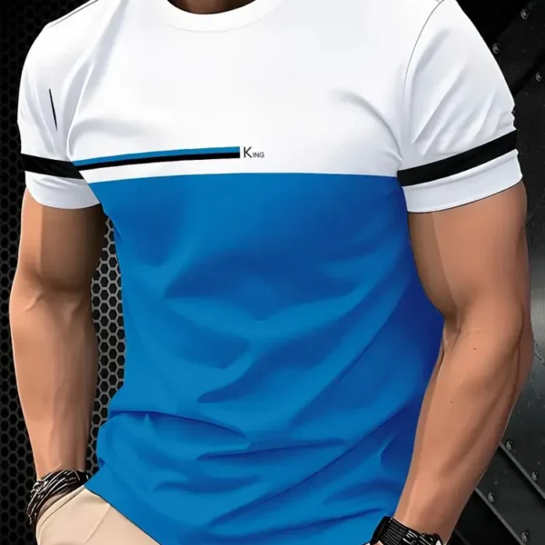 T-shirt homme manches courtes col rond imprimé 3D rayé coupe ample
