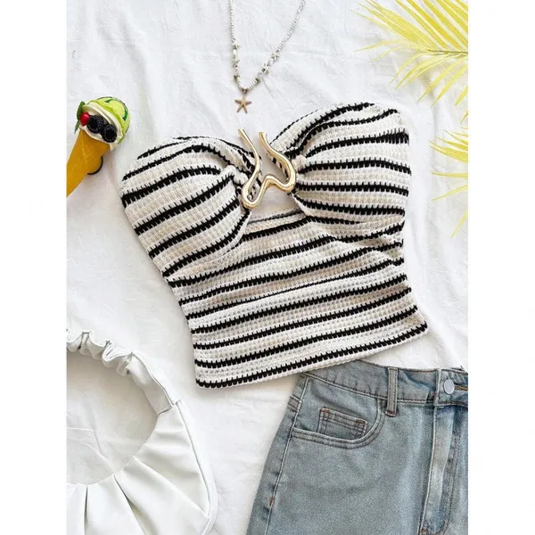Top bandeau femme en maille, sans manches, style sexy