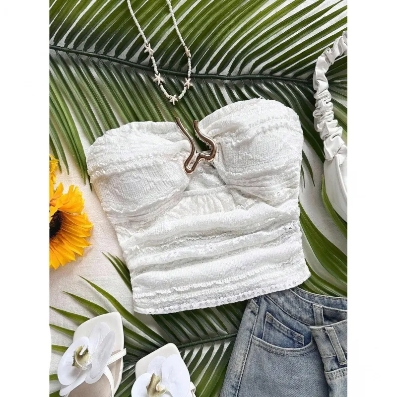 Top bandeau femme en maille, sans manches, style sexy
