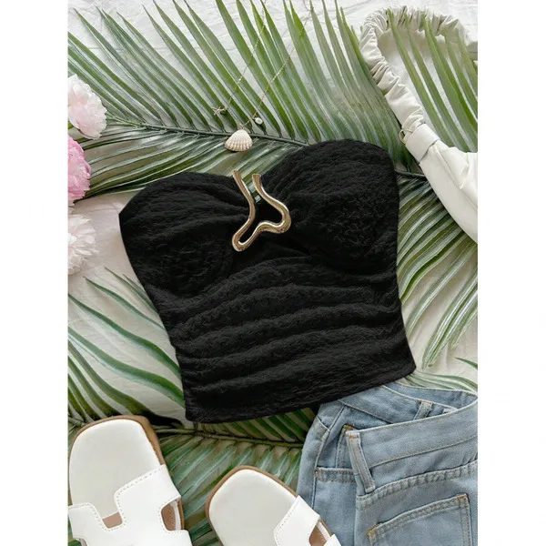 Top bandeau femme en maille, sans manches, style sexy