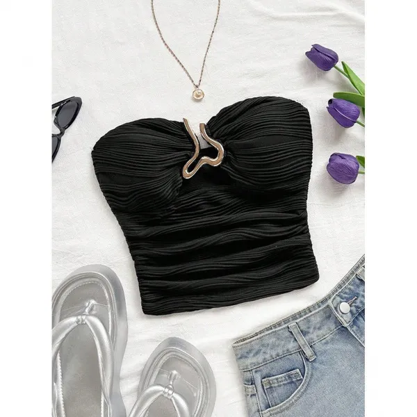 Top bandeau femme en maille, sans manches, style sexy