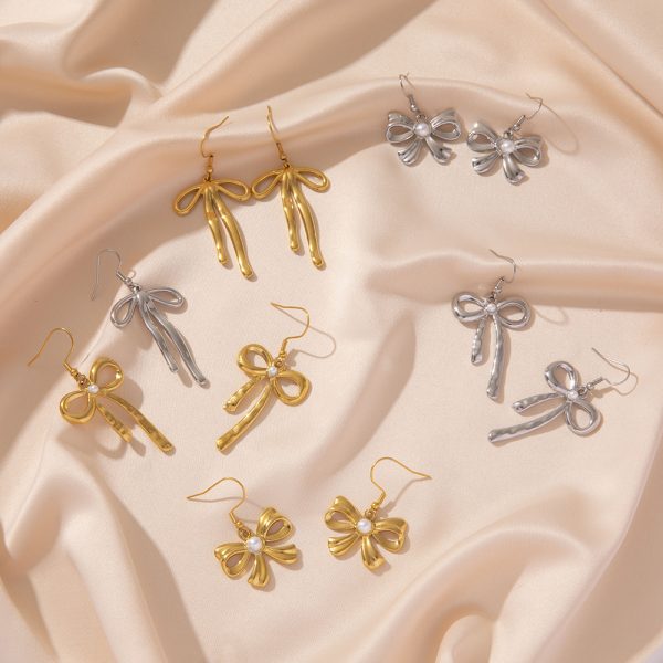 Boucles d'oreilles noeud en acier inoxydable plaqué or 18 carats pour femme