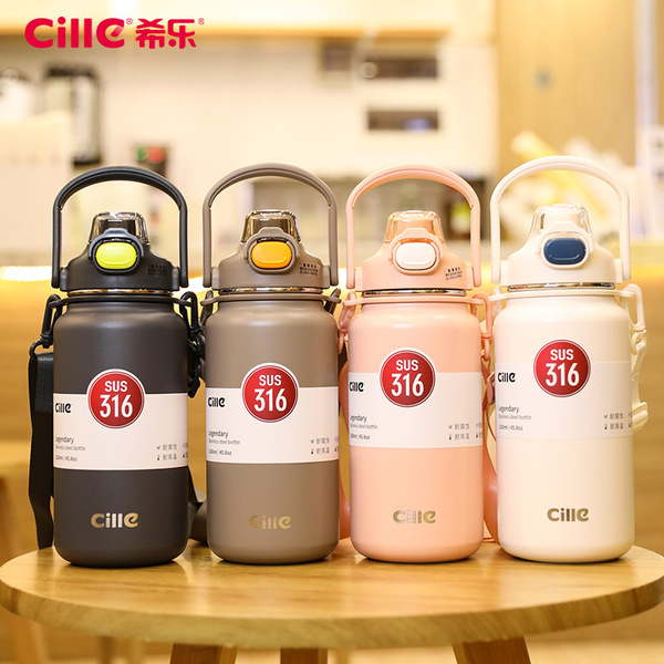 Bouteille isotherme en acier inoxydable 316, 1 L / 1,3 L, avec paille et poignée