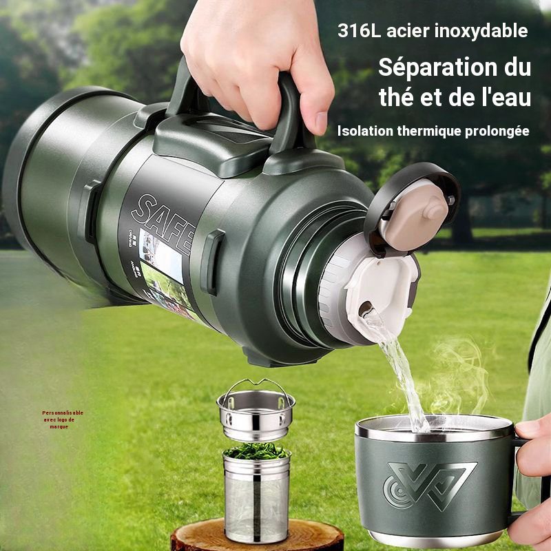 Bouteille isotherme en acier inoxydable 316 avec poignée, grande capacité
