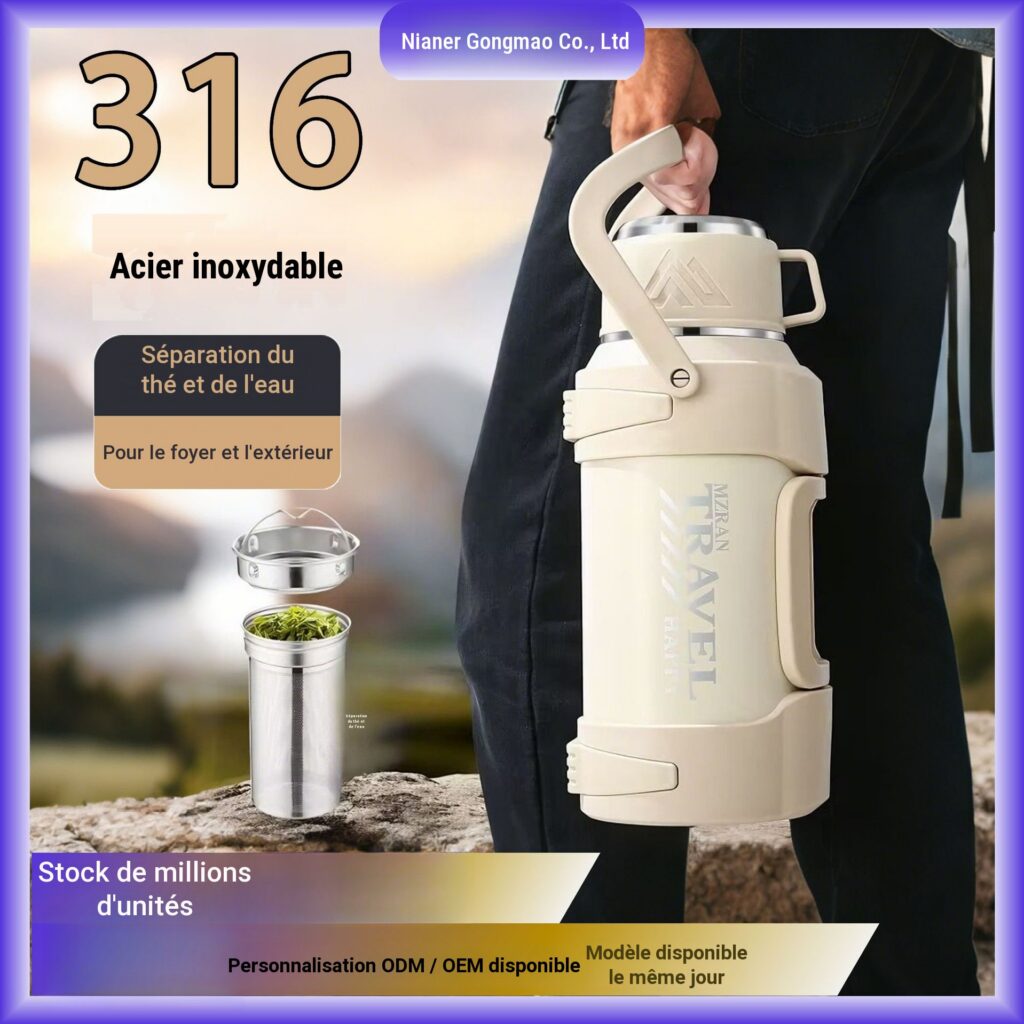 Bouteille isotherme grande capacité en acier inoxydable 316L avec poignée