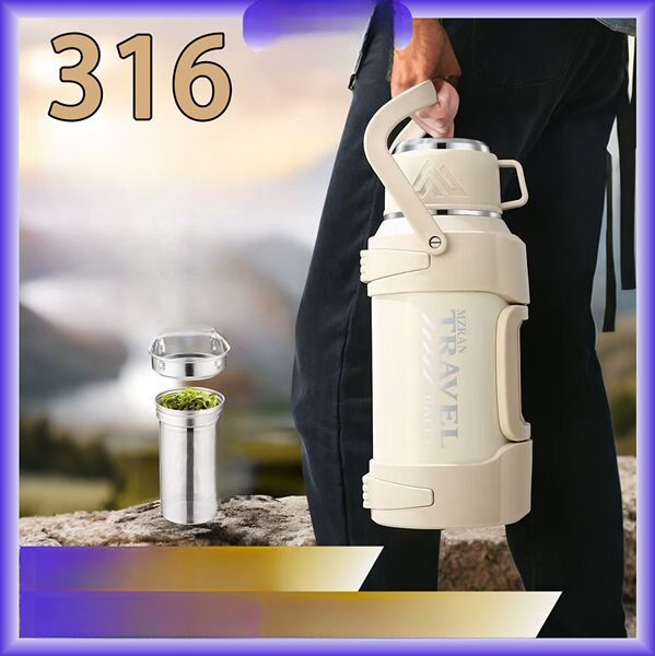 Bouteille isotherme grande capacité en acier inoxydable 316L avec poignée