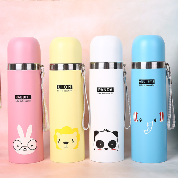 Bouteille thermos inox isotherme 350ml à 1L motifs camouflage, lapin, éléphant