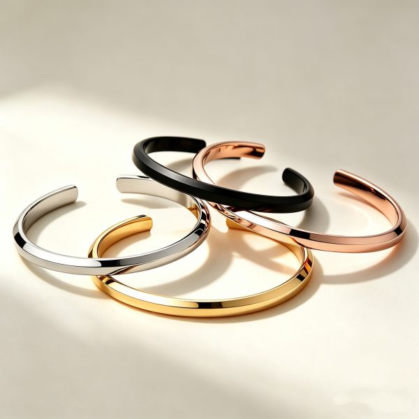 Bracelet acier inoxydable femme forme C ouvert bord biseauté