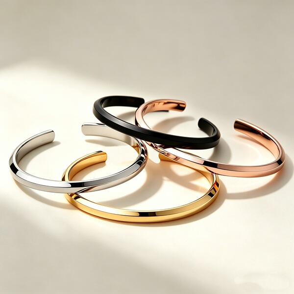 Bracelet acier inoxydable femme forme C ouvert bord biseauté