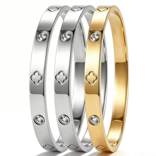 Bracelet femme acier inoxydable trèfle à quatre feuilles