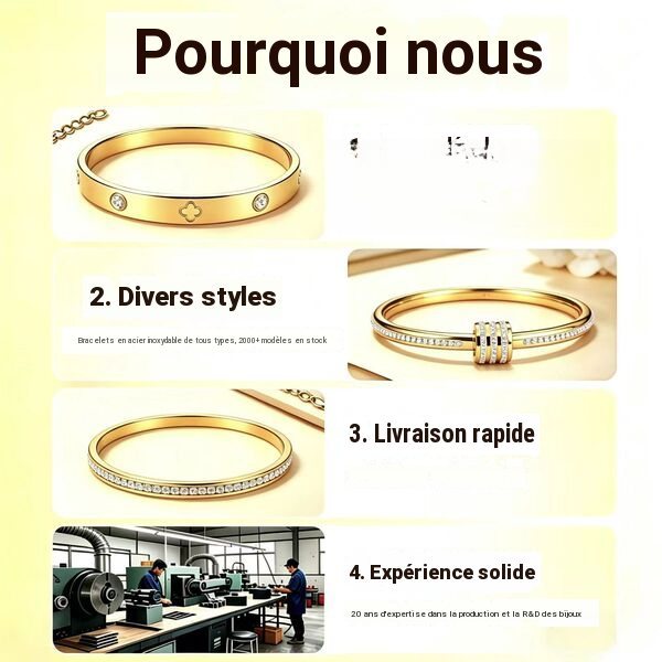 Bracelet femme acier inoxydable trèfle à quatre feuilles