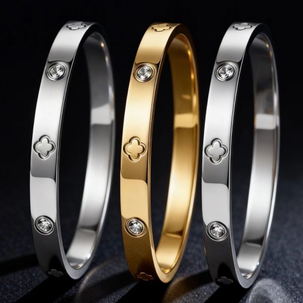 Bracelet femme acier inoxydable trèfle à quatre feuilles