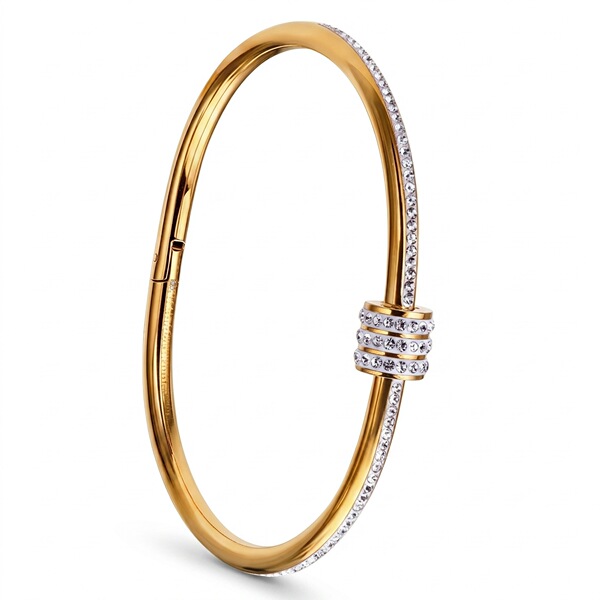 Bracelet femme en acier inoxydable, finition brillante style glace pilée