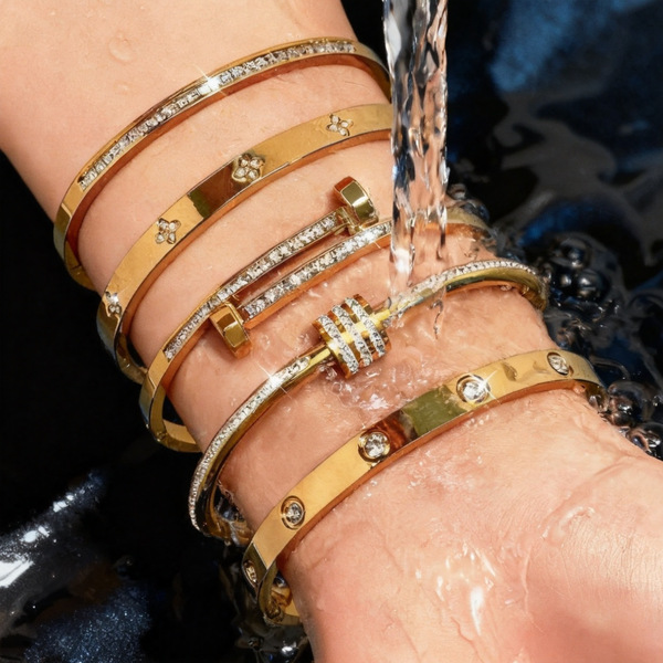 Bracelet femme en acier inoxydable, finition brillante style glace pilée