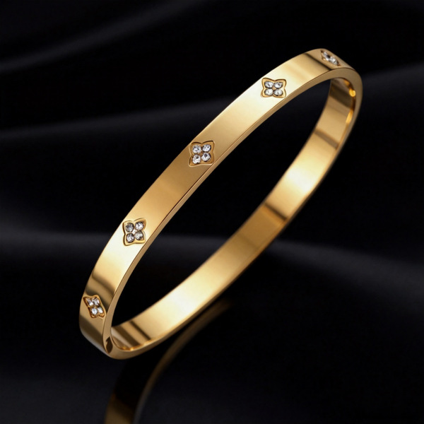 Bracelet femme en acier inoxydable, finition brillante style glace pilée