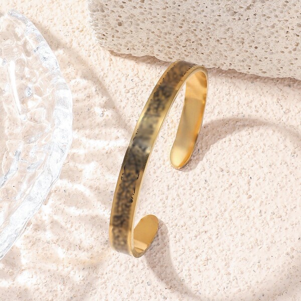 Bracelet ouvert en acier inoxydable 8 mm effet goutte d'huile, style luxe léger