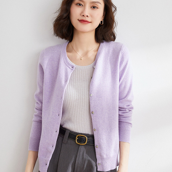 Cardigan femme tricoté léger, manches longues, col rond, coupe ample
