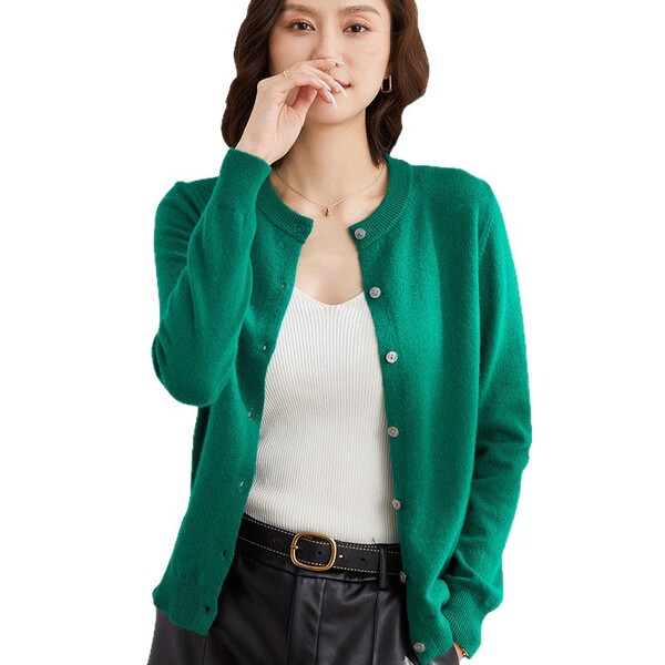 Cardigan femme tricoté léger, manches longues, col rond, coupe ample