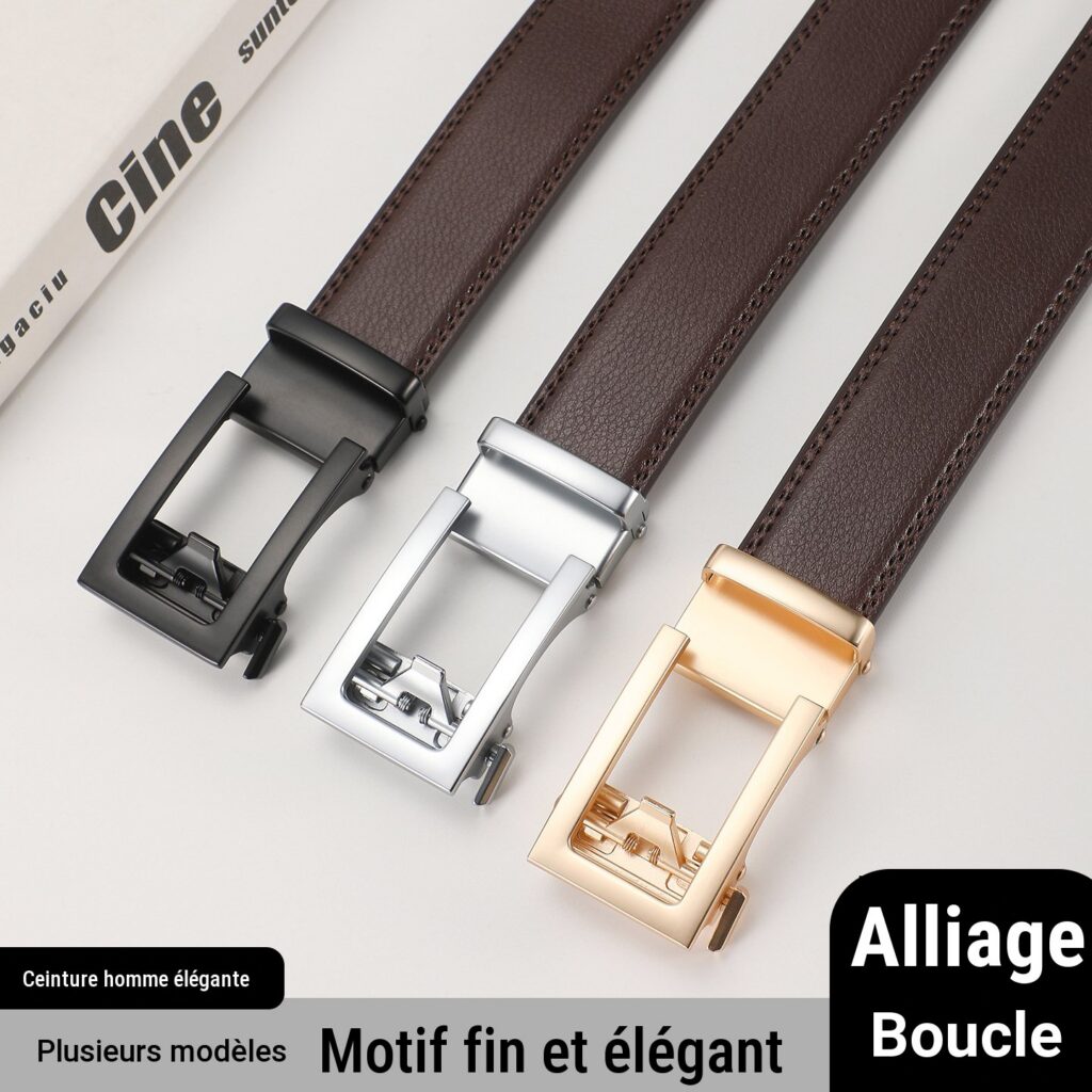 Ceinture automatique en cuir PU avec boucle en alliage, unisexe