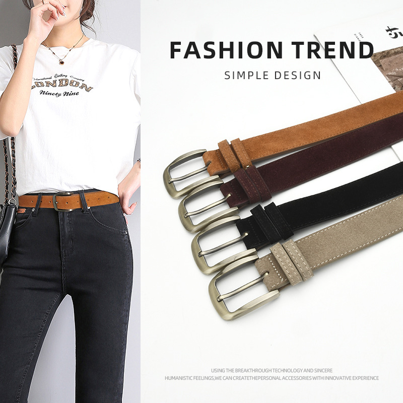 Ceinture femme cuir à boucle ardillon, design simple et élégant pour jeans