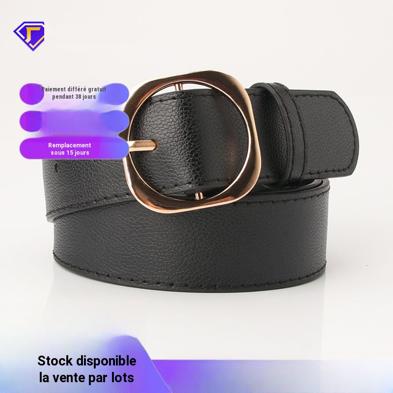 Ceinture femme cuir imitation, boucle alliage, largeur 3,4 cm, longueur 105 cm