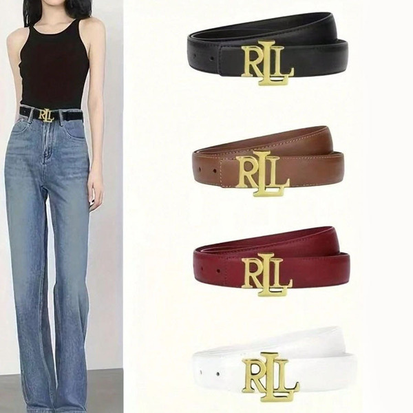 Ceinture femme en simili cuir avec boucle alliage, design lettre, largeur 2-4 cm