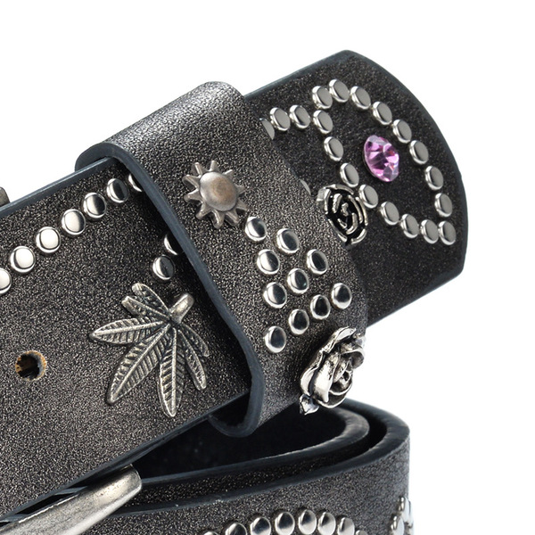 Ceinture femme large en cuir imitation, boucle métal, style rock pour jean
