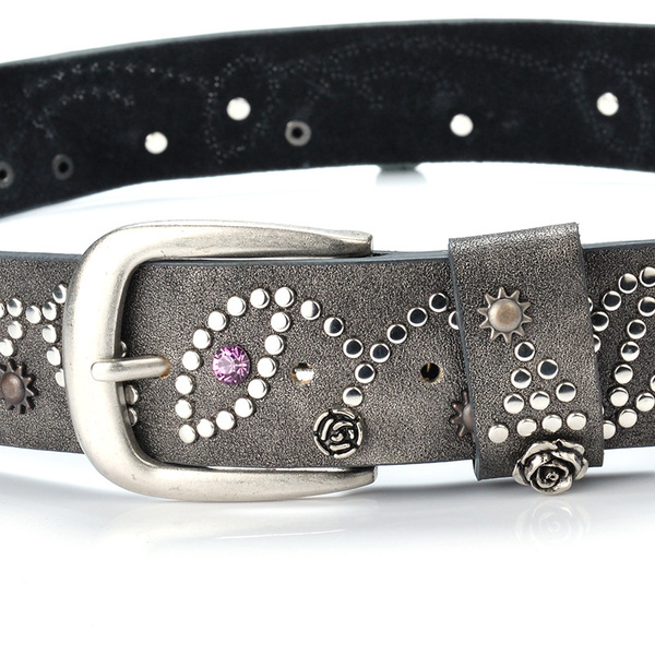 Ceinture femme large en cuir imitation, boucle métal, style rock pour jean