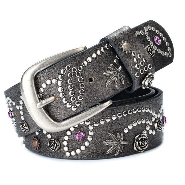 Ceinture femme large en cuir imitation, boucle métal, style rock pour jean