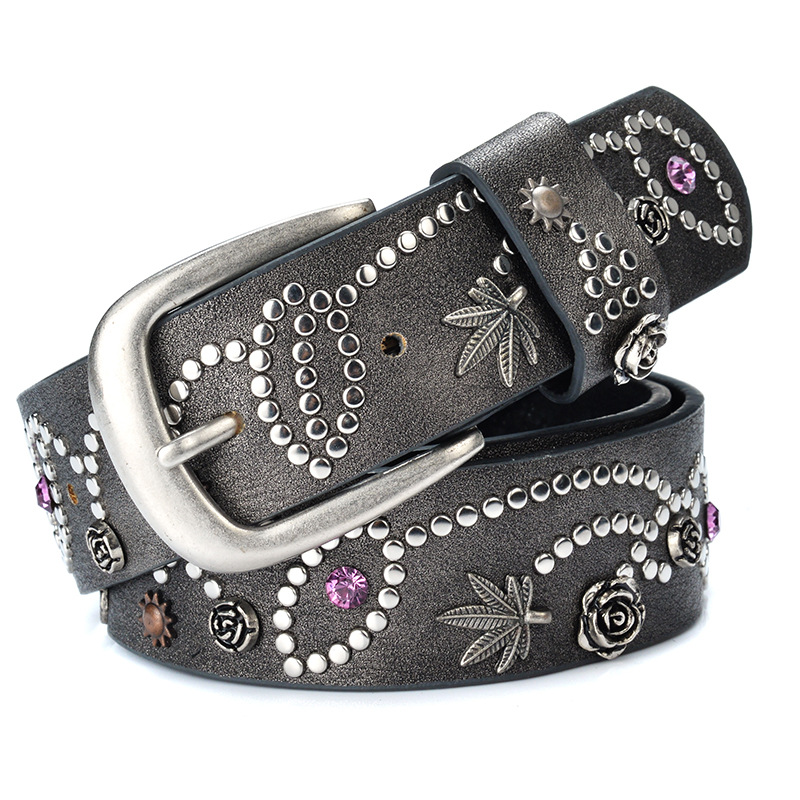 Ceinture femme large en cuir imitation, boucle métal, style rock pour jean