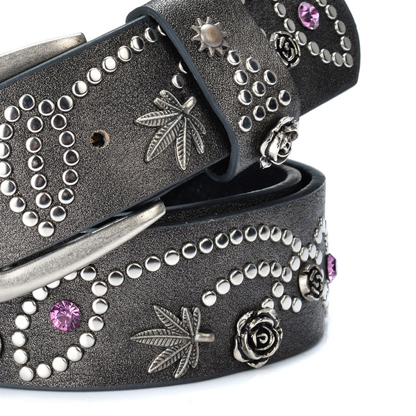 Ceinture femme large en cuir imitation, boucle métal, style rock pour jean