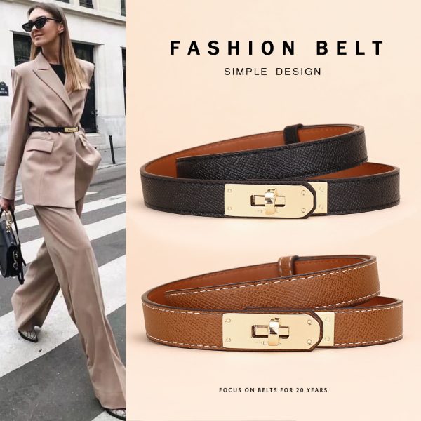 Ceinture fine en cuir véritable pour femme, boucle dorée ou argentée, 110 cm