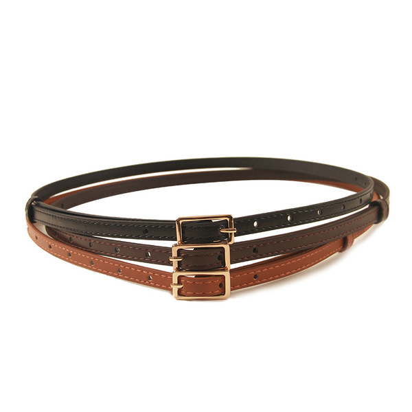 Ceinture fine en PU à boucle dorée pour femme, style élégant et décontracté