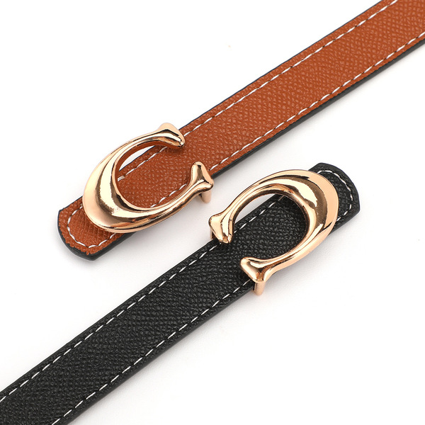 Ceinture fine femme à boucle C en PU pour jeans et pantalon