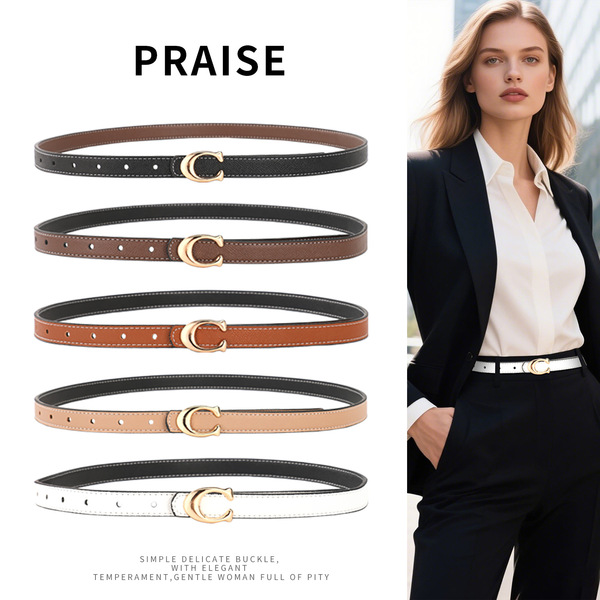 Ceinture fine femme à boucle C en PU pour jeans et pantalon