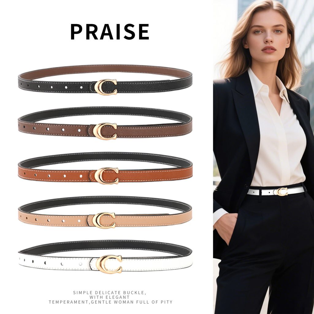 Ceinture fine femme à boucle C en PU pour jeans et pantalon