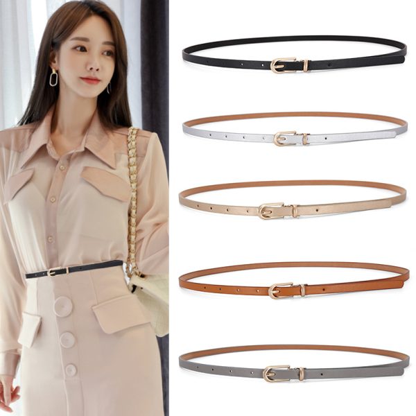 Ceinture fine femme en simili cuir, boucle arc-en-ciel, style coréen