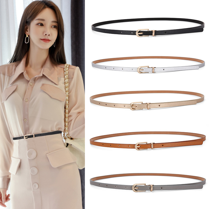 Ceinture fine femme en simili cuir, boucle arc-en-ciel, style coréen