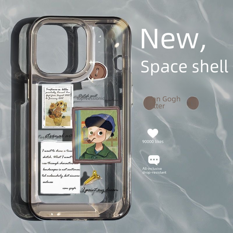 Coque antichoc iPhone 15/14, motif lettres Van Gogh, compatible Pro et Pro Max
