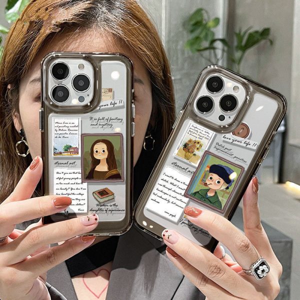 Coque antichoc iPhone 15/14, motif lettres Van Gogh, compatible Pro et Pro Max