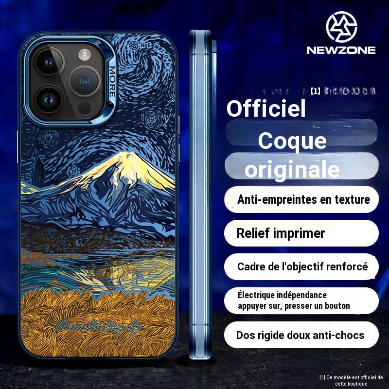 Coque antichoc pour iPhone 16/15/14 motif peinture à l'huile relief argent