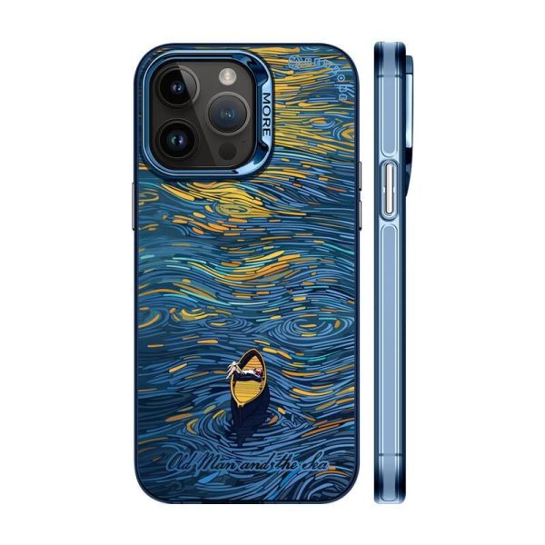 Coque antichoc pour iPhone 16/15/14 motif peinture à l'huile relief argent