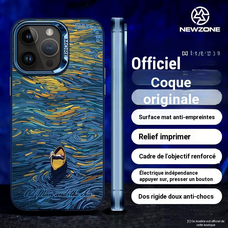 Coque antichoc pour iPhone 16/15/14 motif peinture à l'huile relief argent