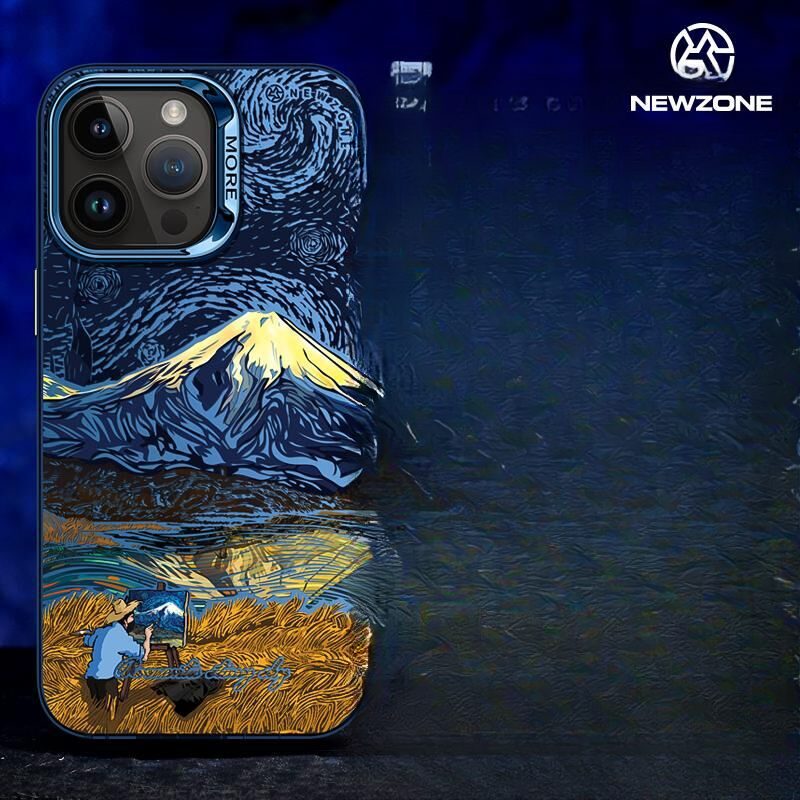 Coque antichoc pour iPhone 16/15/14 motif peinture à l'huile relief argent
