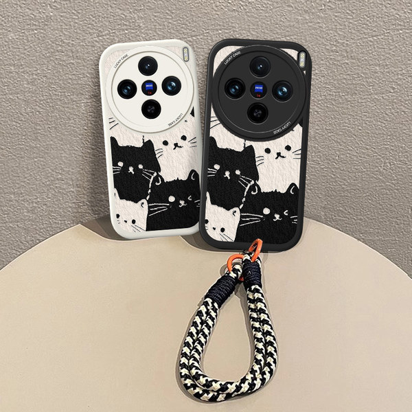 Coque antichoc pour Vivo X200, X200 Pro et X200 Pro Mini, chat noir et blanc