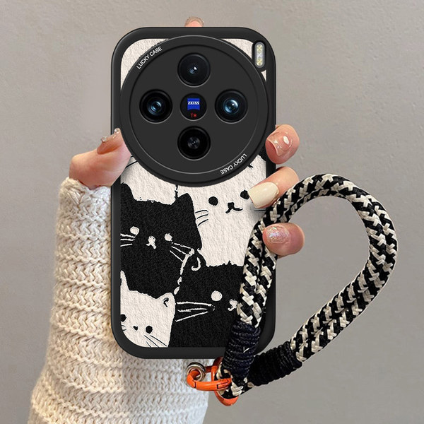 Coque antichoc pour Vivo X200, X200 Pro et X200 Pro Mini, chat noir et blanc