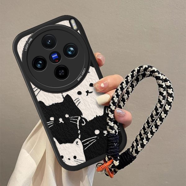 Coque antichoc pour Vivo X200, X200 Pro et X200 Pro Mini, chat noir et blanc