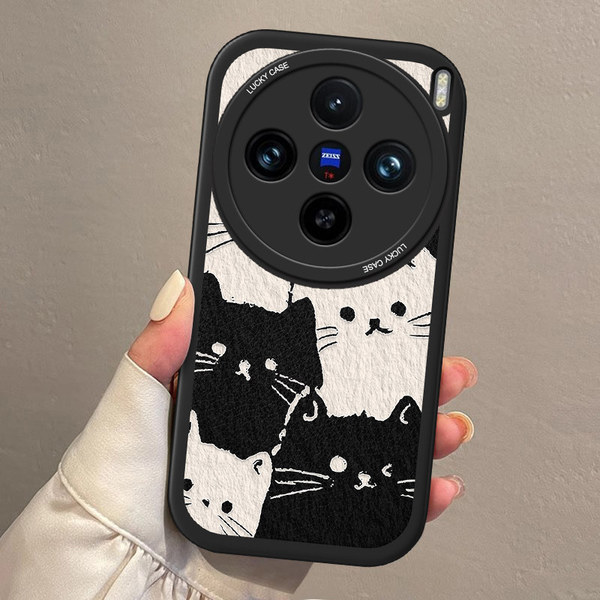 Coque antichoc pour Vivo X200, X200 Pro et X200 Pro Mini, chat noir et blanc