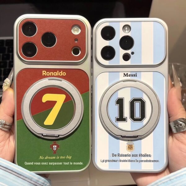 Coque antichute avec support rotatif motif ballon de football pour iPhone 16/17